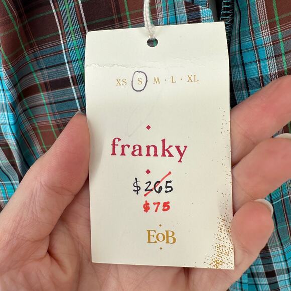 Ears of Buddha Shirt Womens Small Blue Plaid Lace Franky Hand Sewn Sustainable - Picture 4 of 9